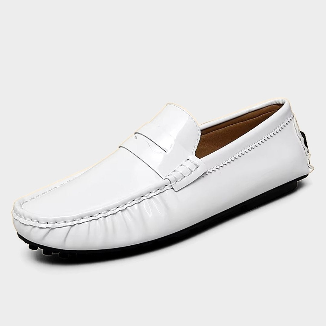 Glossy Leather Slip-On Penny Loafers with Soft Sole
