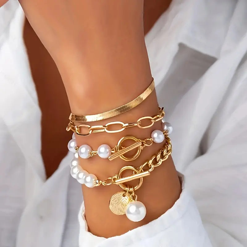 Elegant 4-Piece Gold Bracelet Set