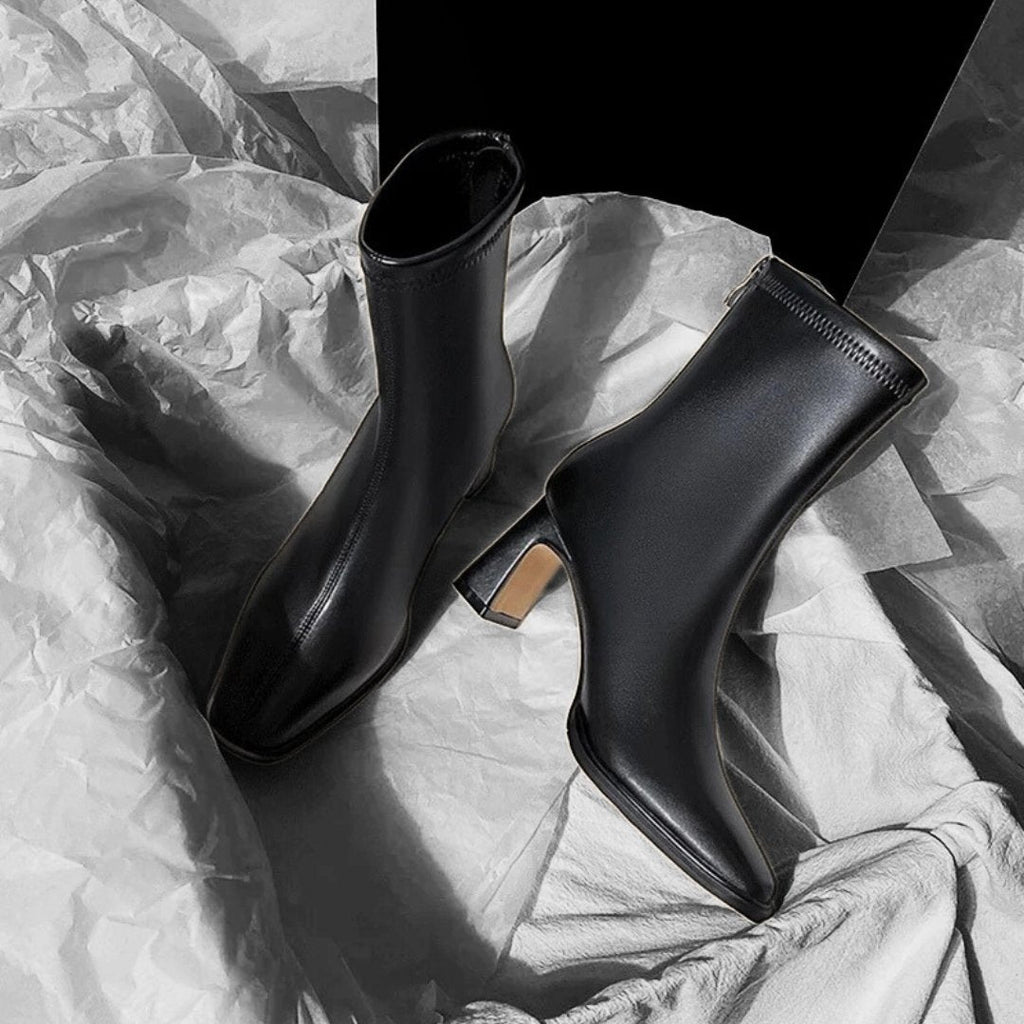 Square Toe Ankle Boots with High Block Heel