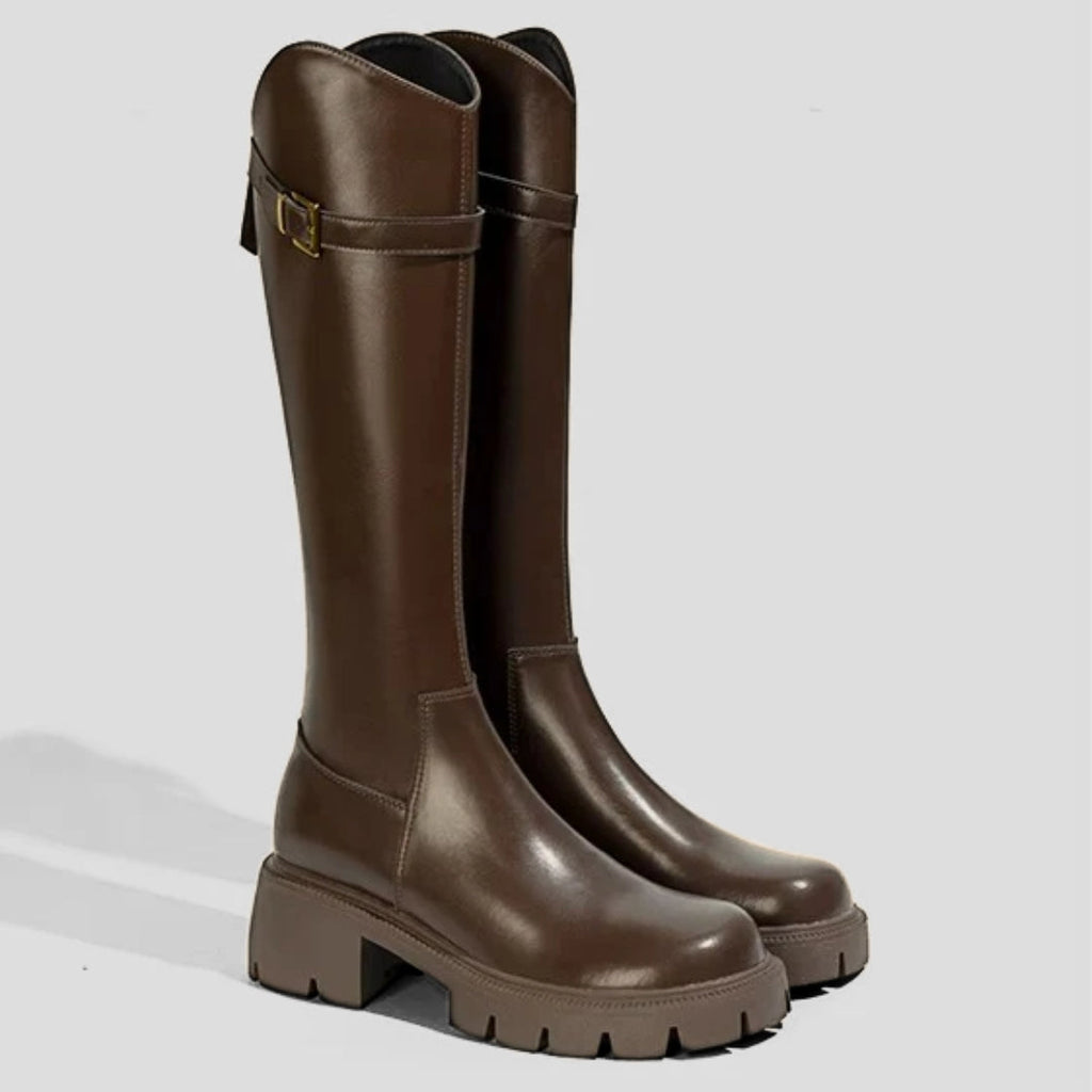 Knee-High Riding boots with Chunky Block Heel and Lug Sole