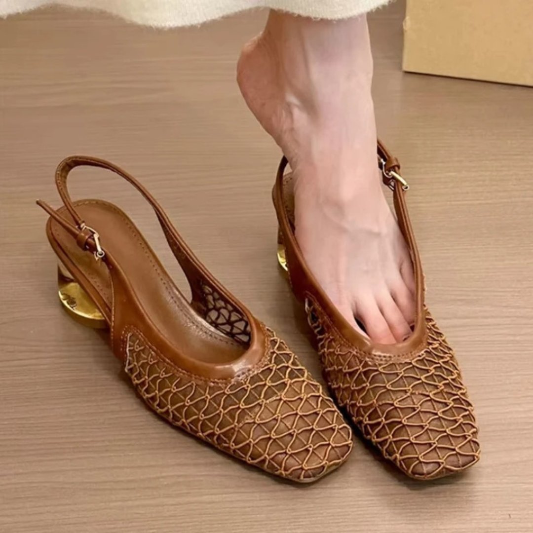 Strappy Air Mesh Platform Sandals with Unique Heel