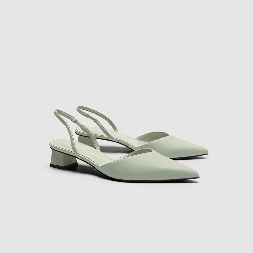 Slingback Pointed Toe Heels with Low Block Heel