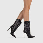 X (this is 2 diff products, long versions and short) Sexy Embroidered Denim Mid-Calf Boots with 12cm Heel