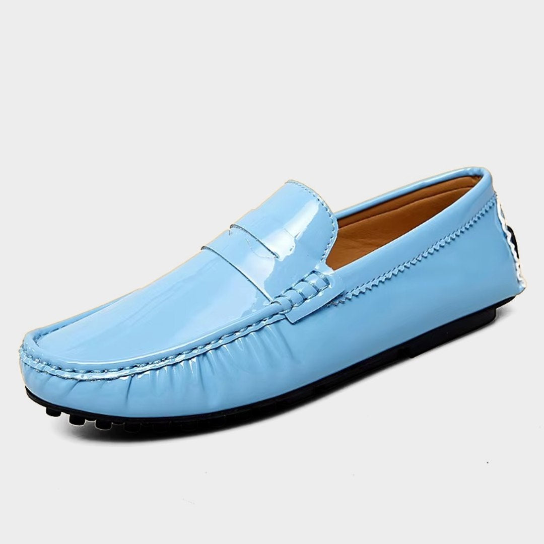 Glossy Leather Slip-On Penny Loafers with Soft Sole