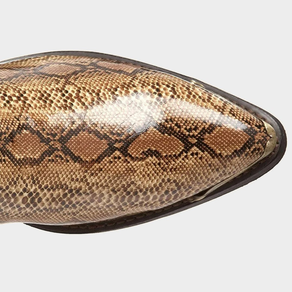 Western Cowboy Boots with Snakeskin Print and Embroidered Shaft