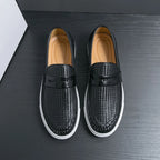 Leather Penny Loafer Style with Weave Knit Pattern