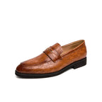 Crocodile-Embossed Leather Penny Loafers with Gold-Tone Strap Detail