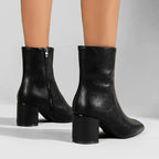 Minimalist Polished Ankle Boots with High Block Heel and Pointed Toe