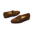 Suede Leather Formal Monk Strap Loafers with Low Stacked Block Heel