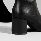 Minimalist Polished Ankle Boots with High Block Heel and Pointed Toe