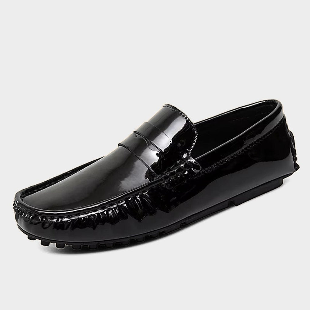 Glossy Leather Slip-On Penny Loafers with Soft Sole