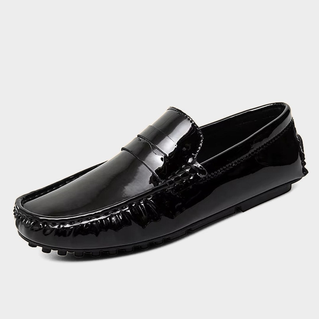 Glossy Leather Slip-On Penny Loafers with Soft Sole