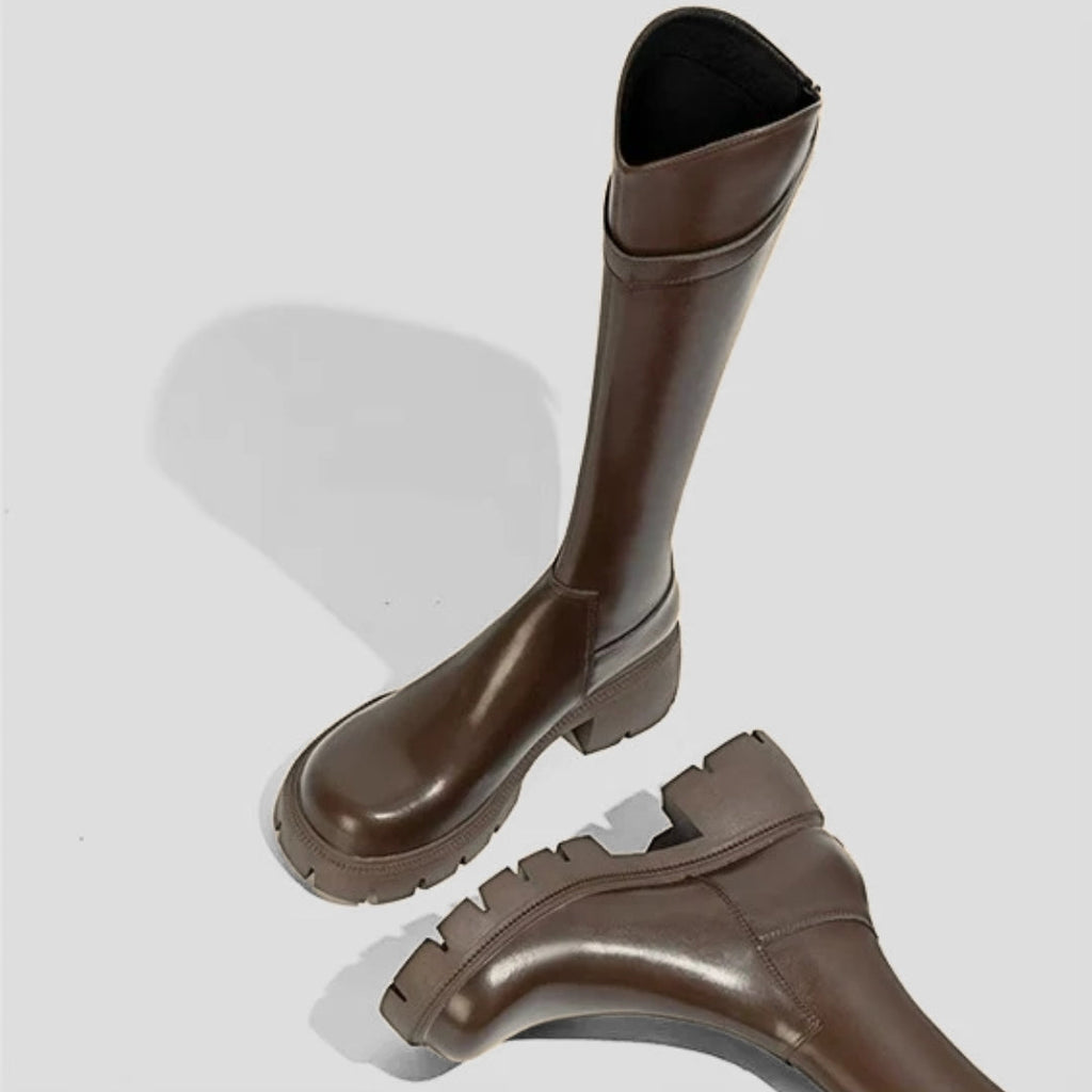 Knee-High Riding boots with Chunky Block Heel and Lug Sole