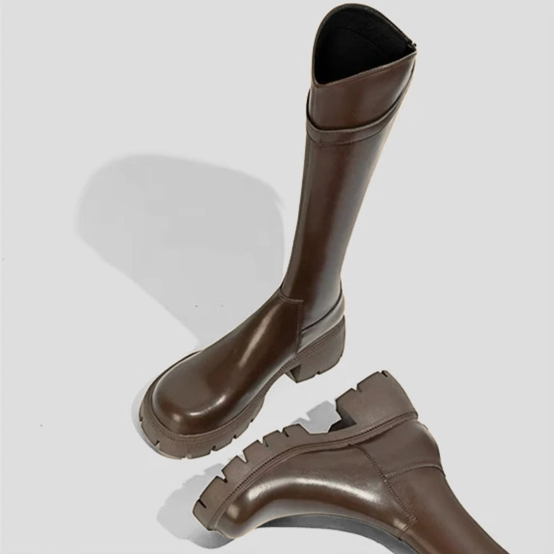 Knee-High Riding boots with Chunky Block Heel and Lug Sole