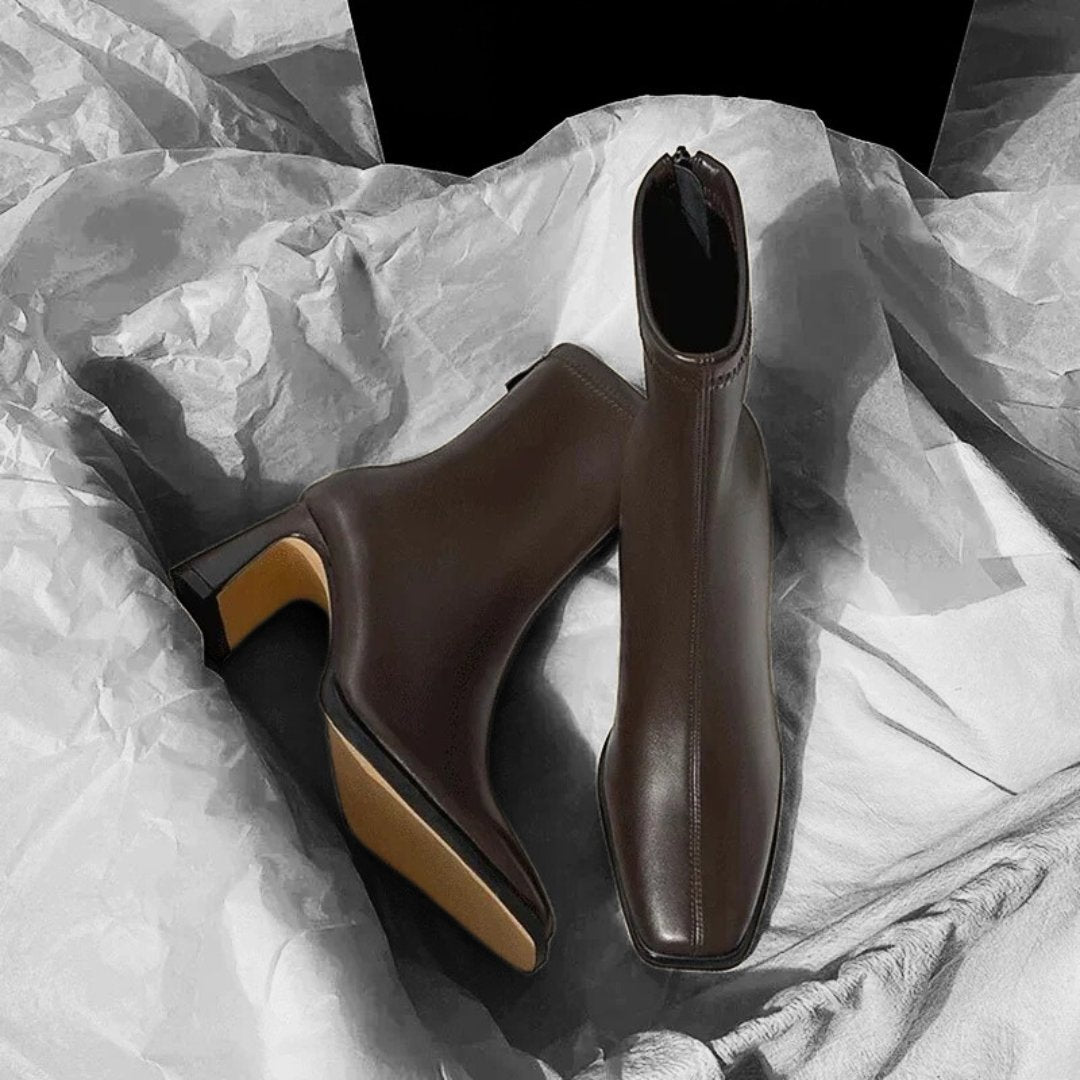 Square Toe Ankle Boots with High Block Heel