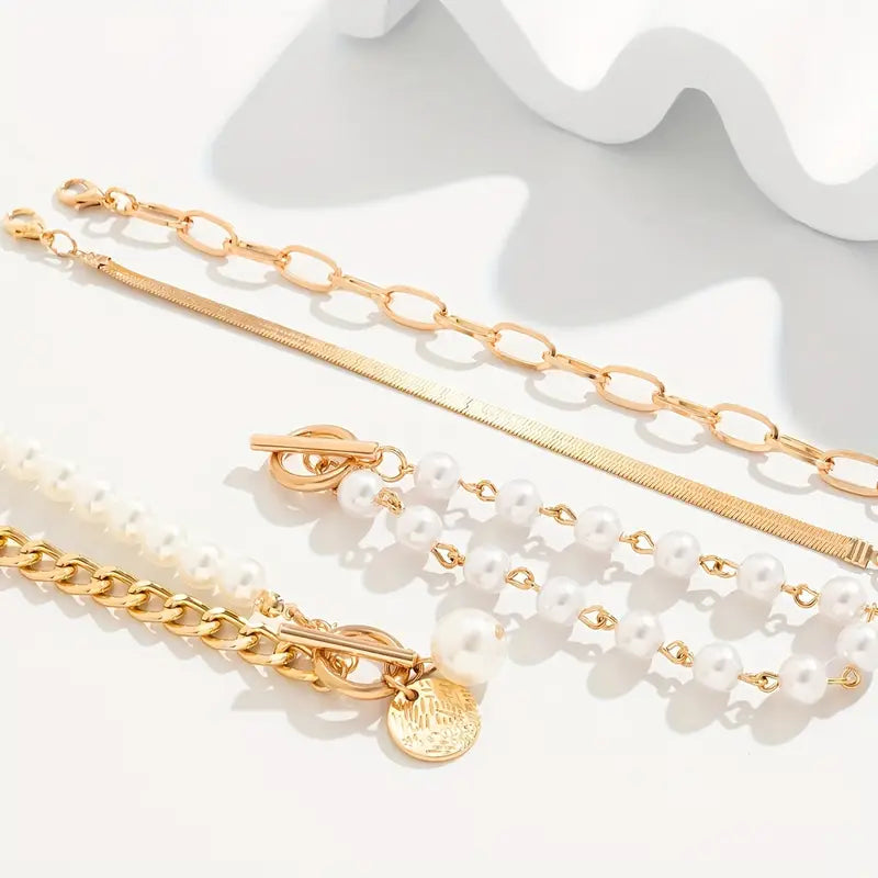 Elegant 4-Piece Gold Bracelet Set