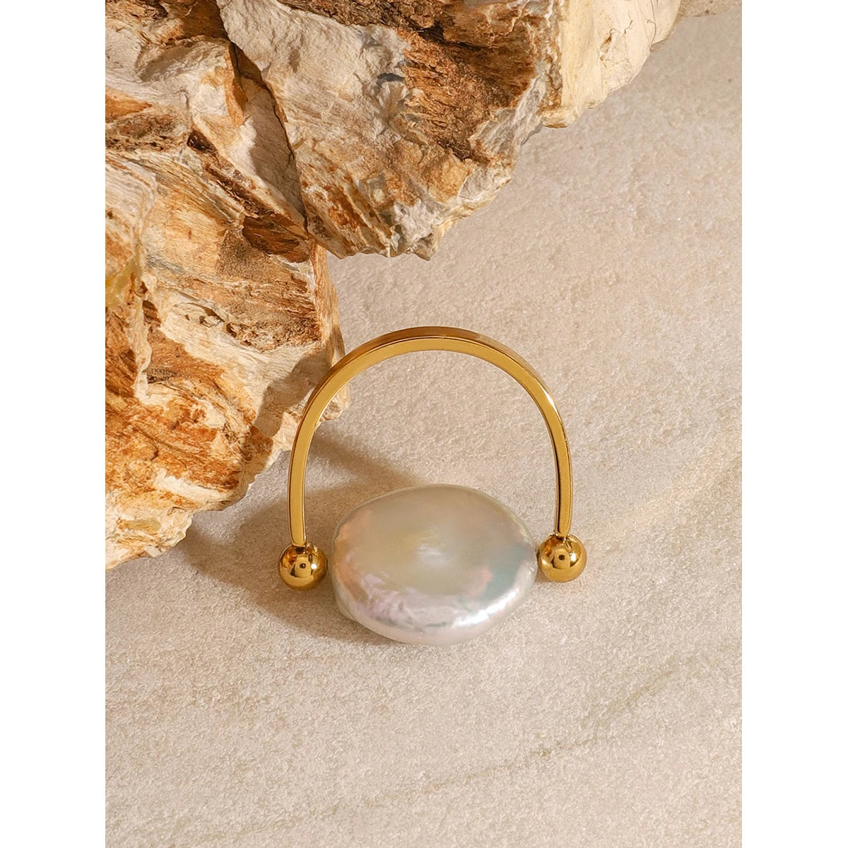 Open Band Coin Pearl Ring