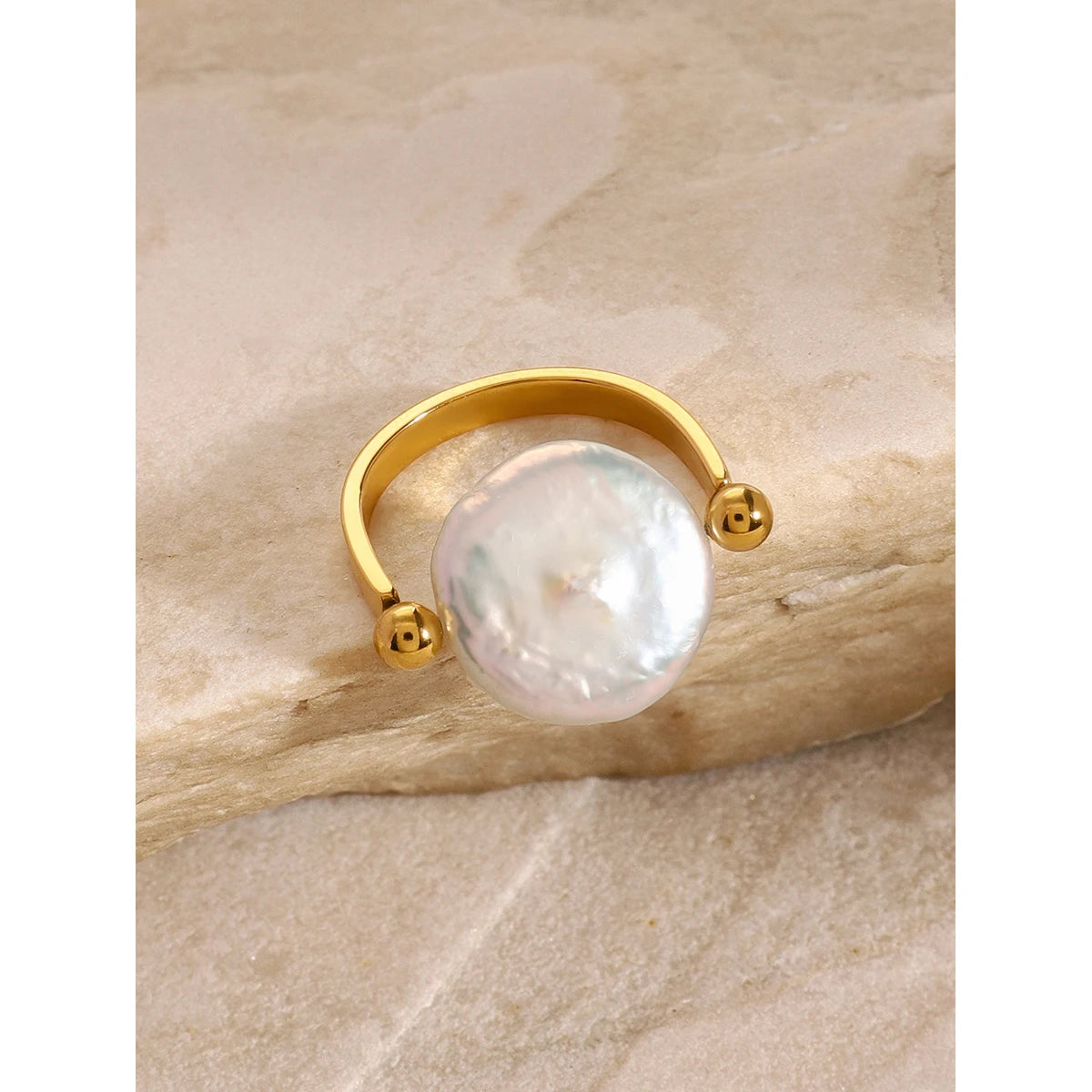 Open Band Coin Pearl Ring