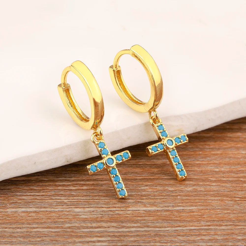 Turquoise Cross Charm Earrings
