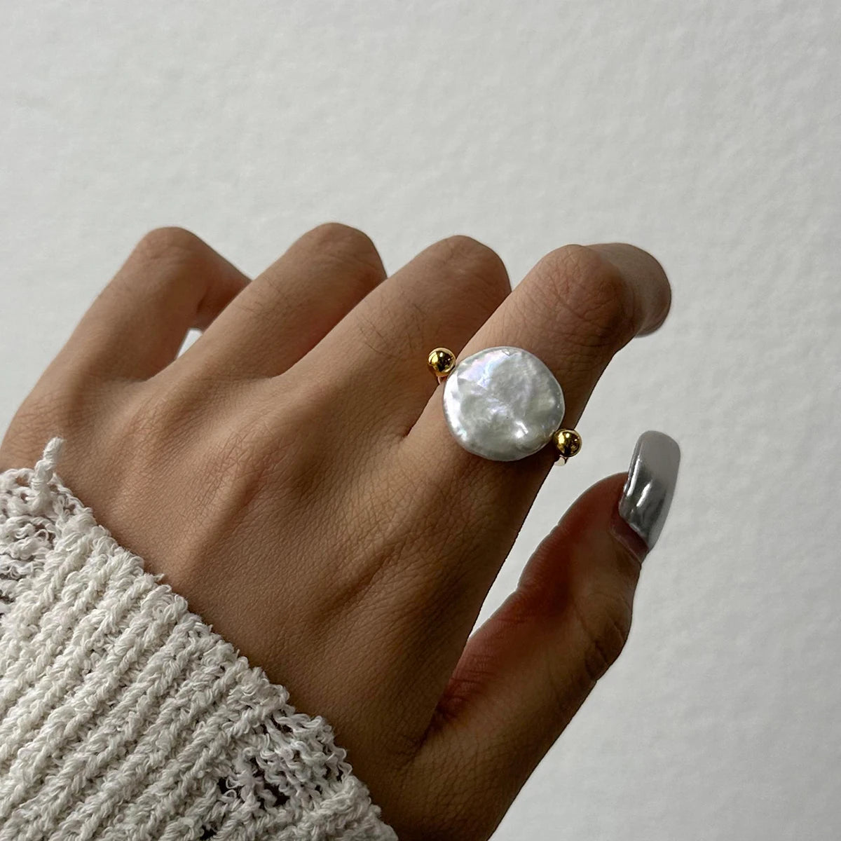 Open Band Coin Pearl Ring