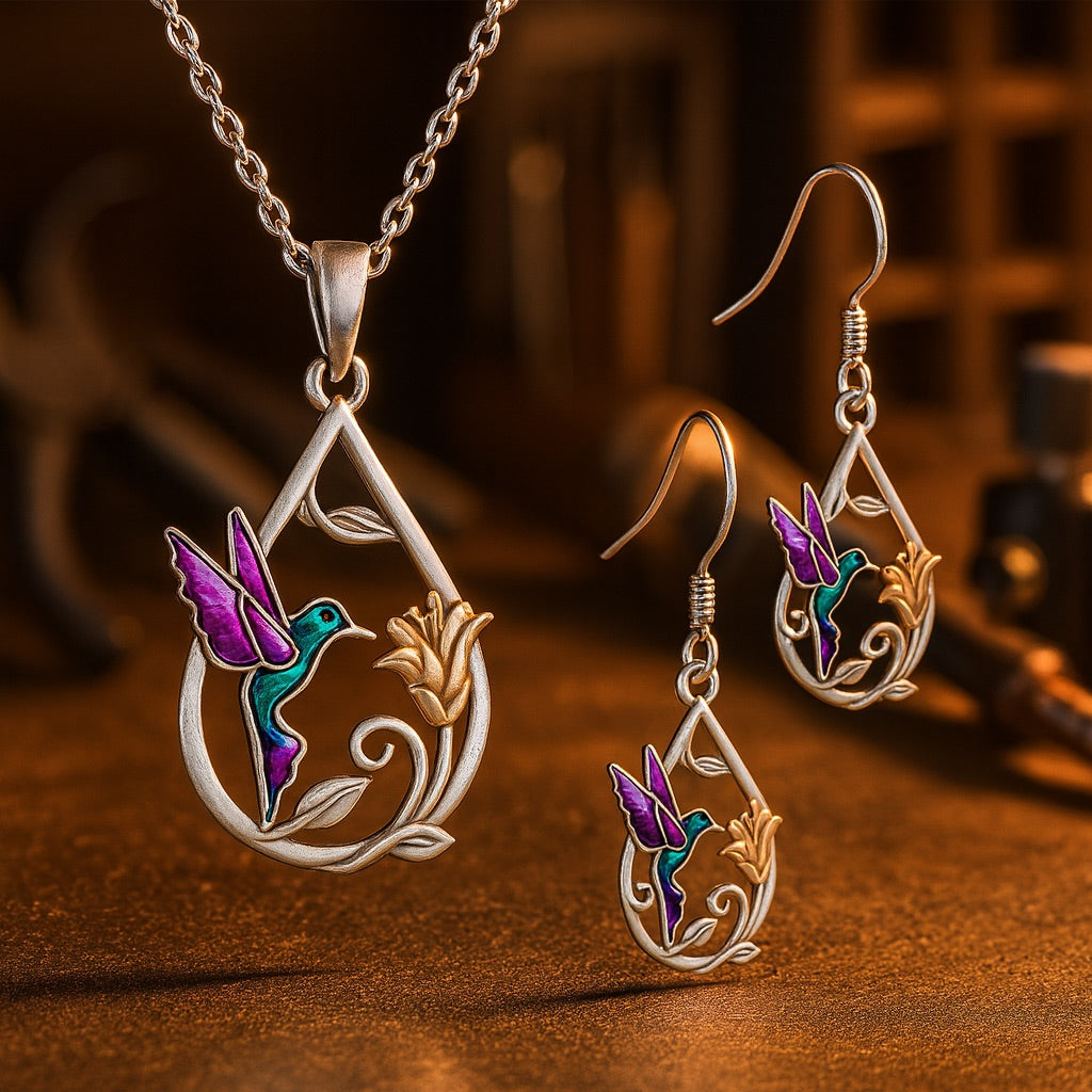 Beautiful Hummingbird Necklace with Bonus Earrings