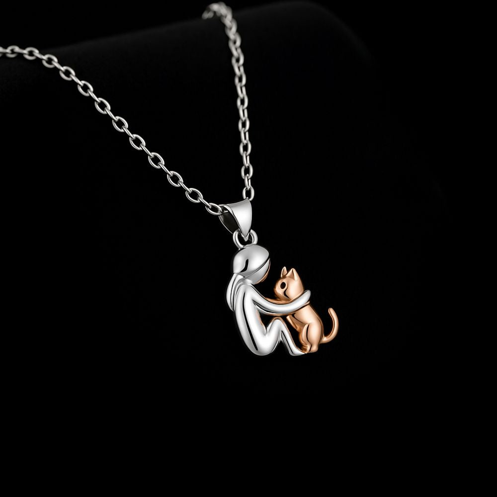 Cat Hug Pendant Necklace with Bonus Earrings