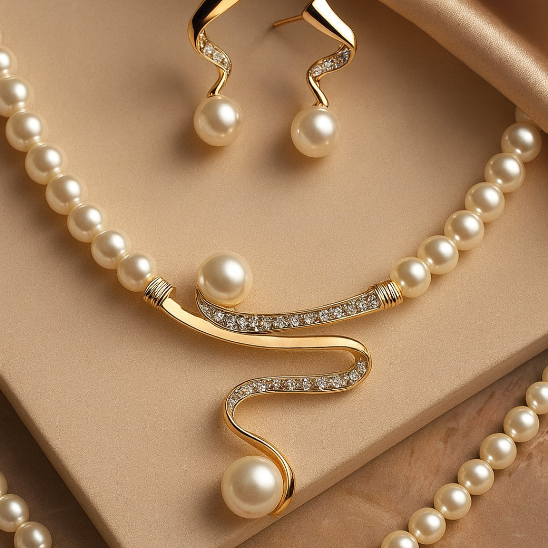 Pearl Necklace and Earrings Set
