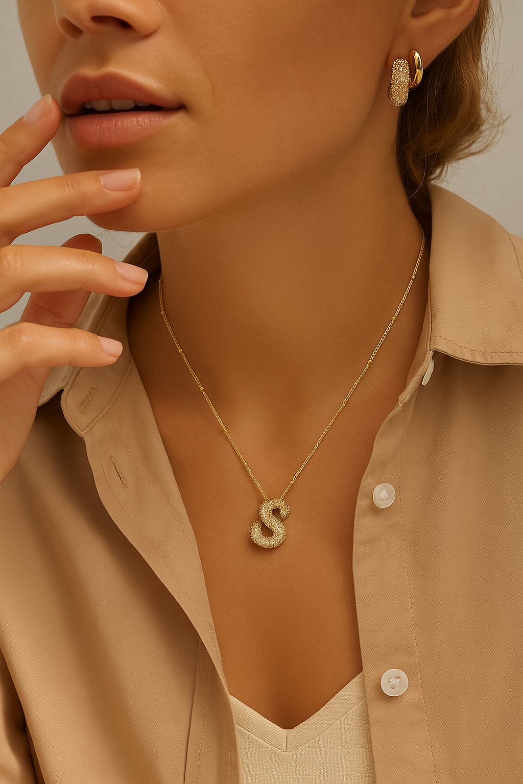 Gold Bubble Letter Initial Necklace