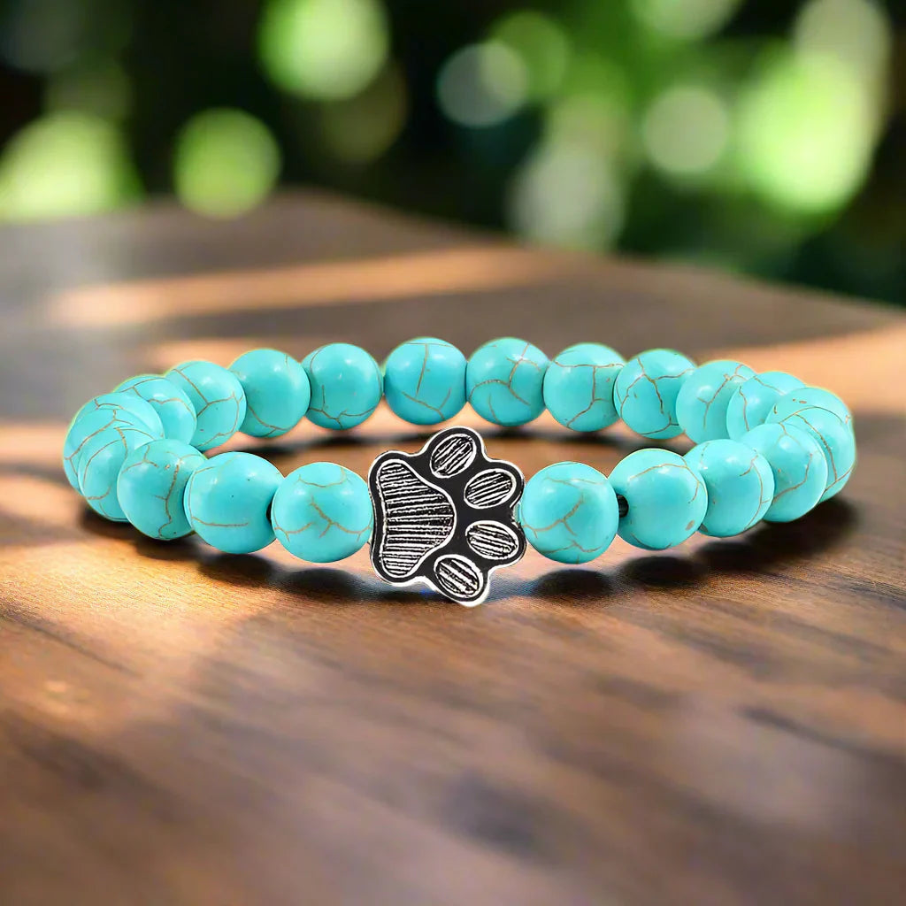 Beaded Paw Bracelet Natural Stone Design