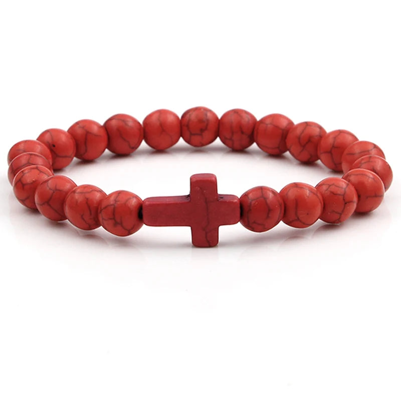 Elastic Beaded Cross Bracelet