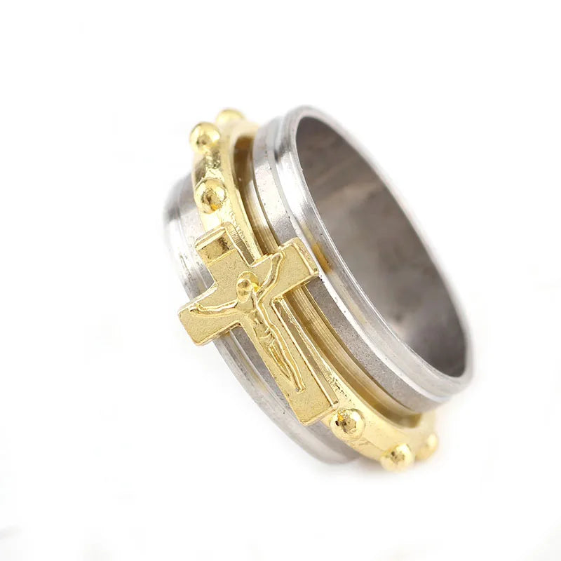 Forged Gold and Silver Cross Ring