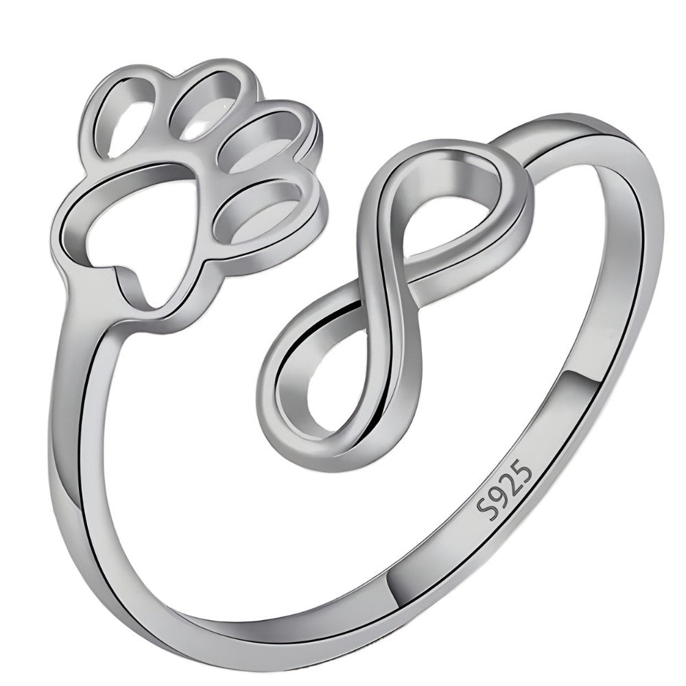 Handcrafted Paw & Heart Adjustable Silver Ring