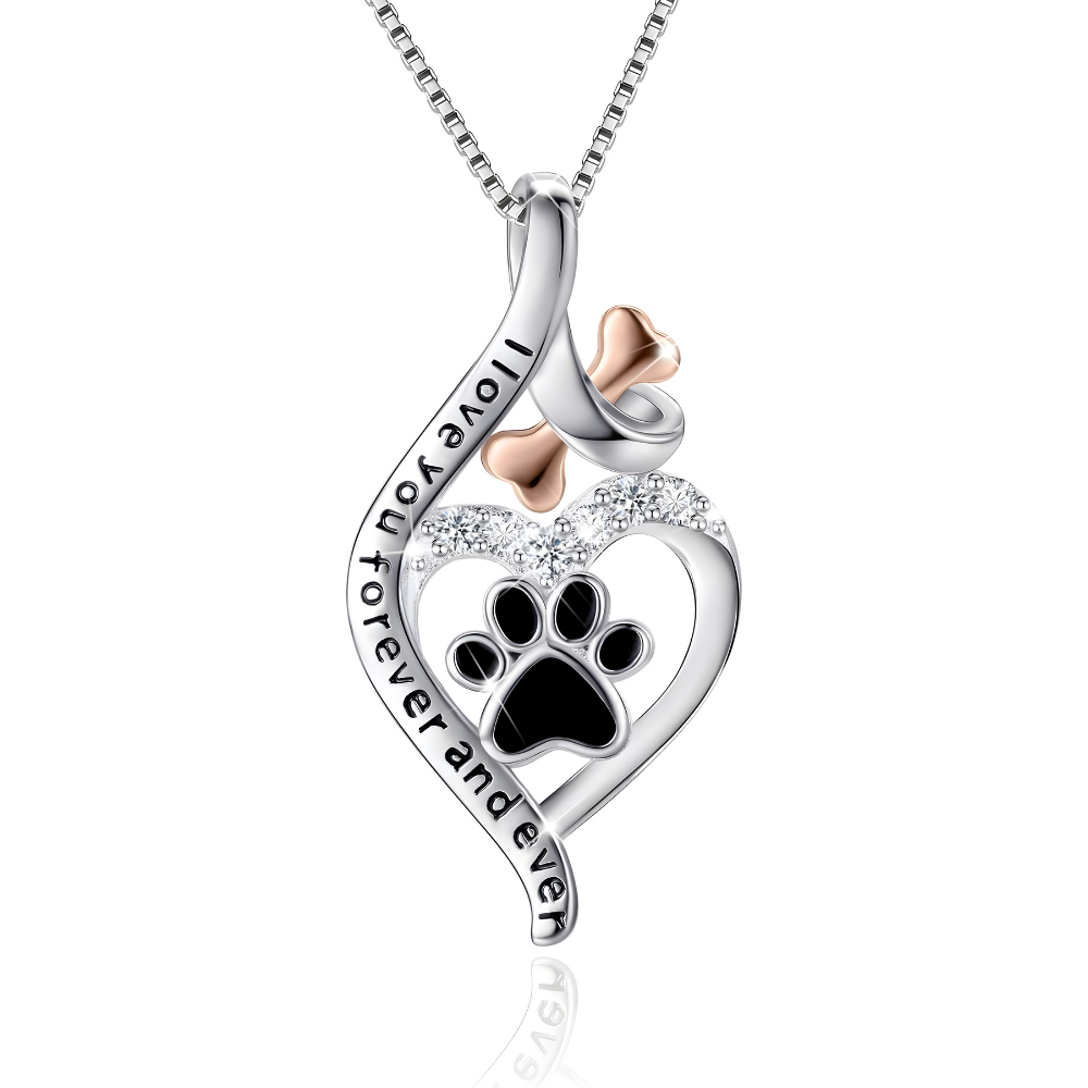 Lucky Paw Necklace with Heart,Bone & Infinity “Always in My Heart” Pendant
