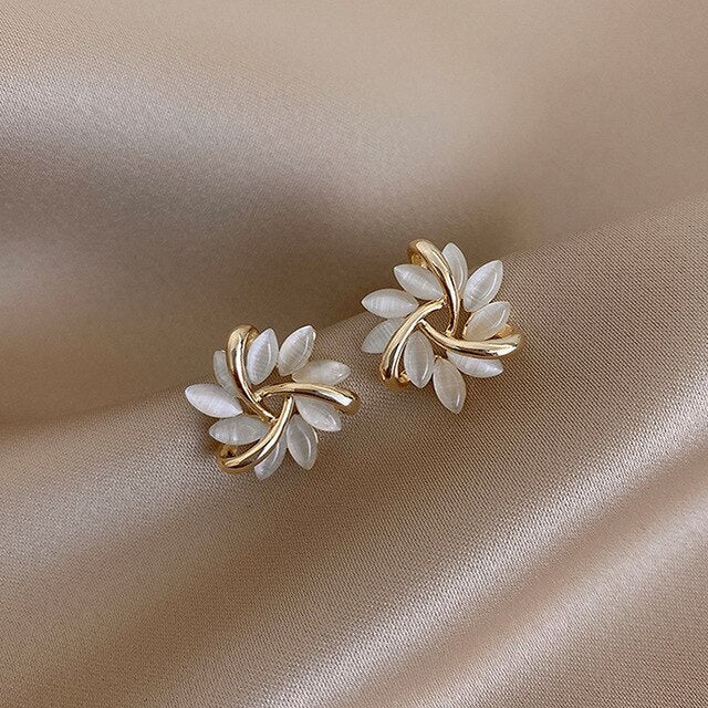 White Opal Floral Earrings