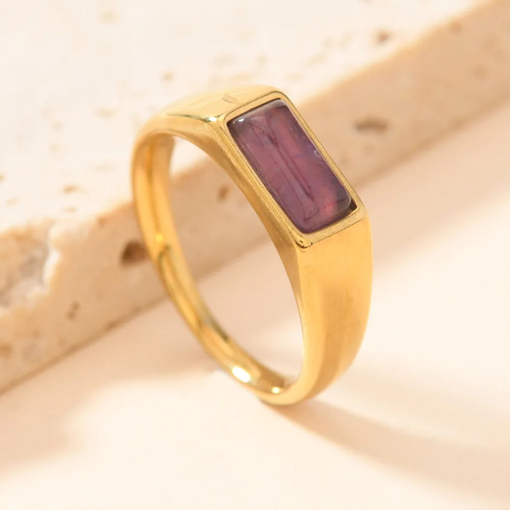 Sleek Rectangular Gemstone Gold Rings