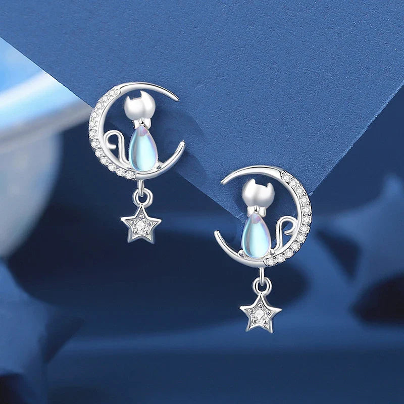 Moonlit Whiskers — Cat & Crescent Studs
