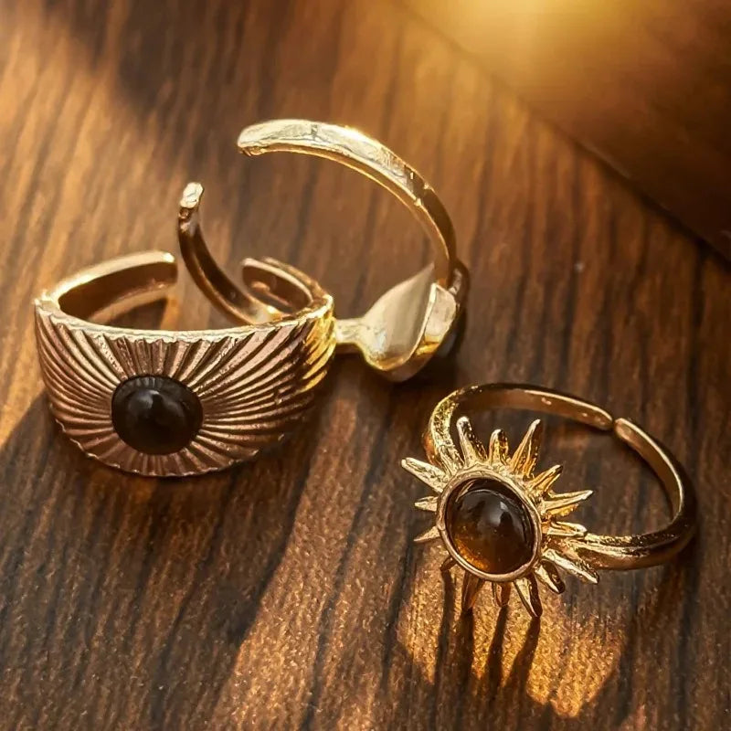 Golden Solar Trio Ring Set