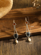 Silver Tri-Stone Pearl Drop Earrings