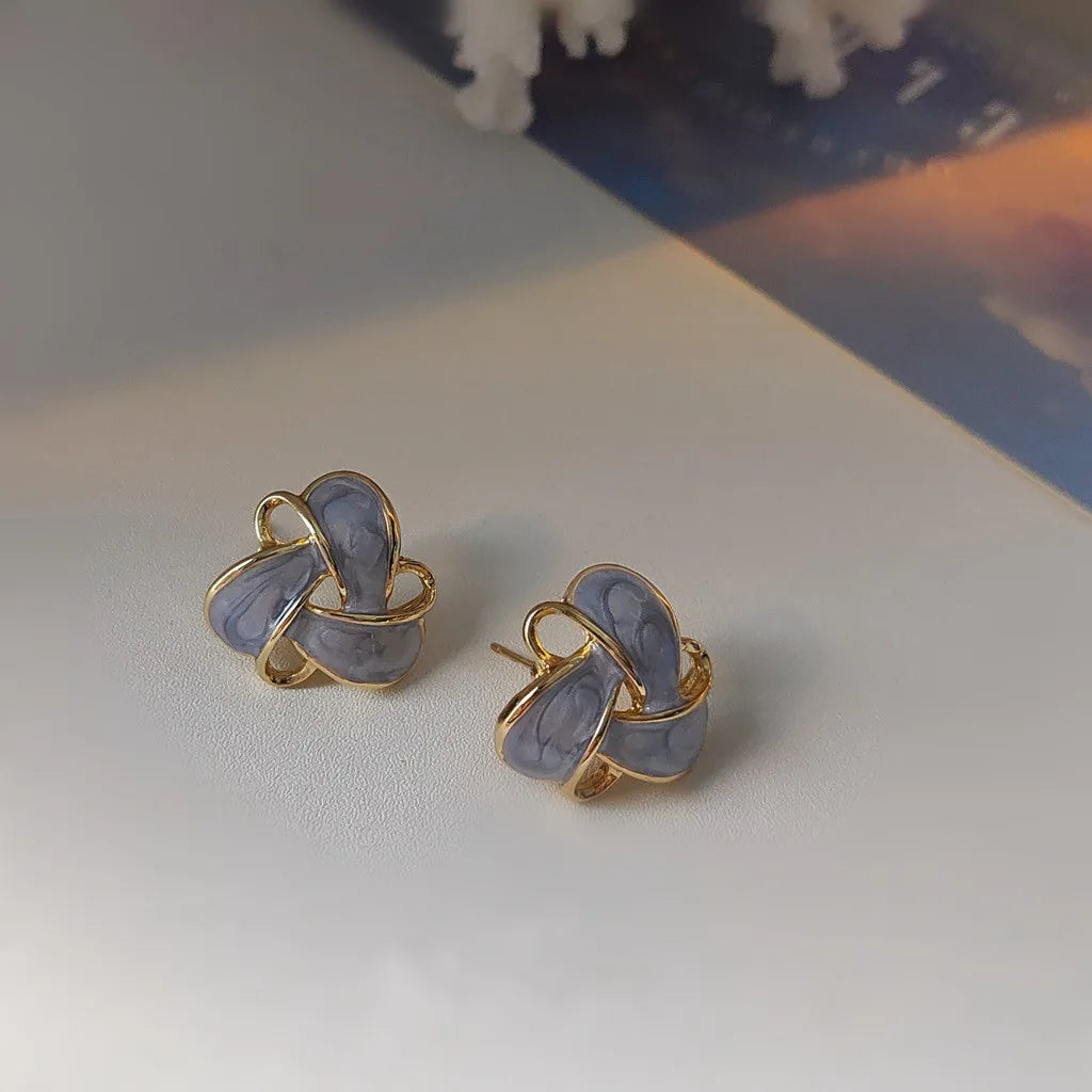 Vintage Purple Enamel Hollow Flower Stud Earrings