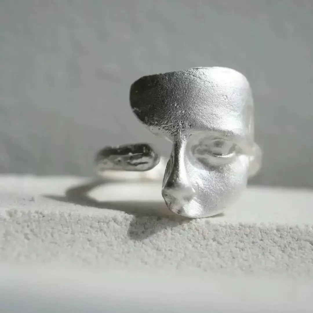 Silver Abstract Face Adjustable Ring