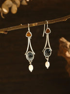 Silver Tri-Stone Pearl Drop Earrings