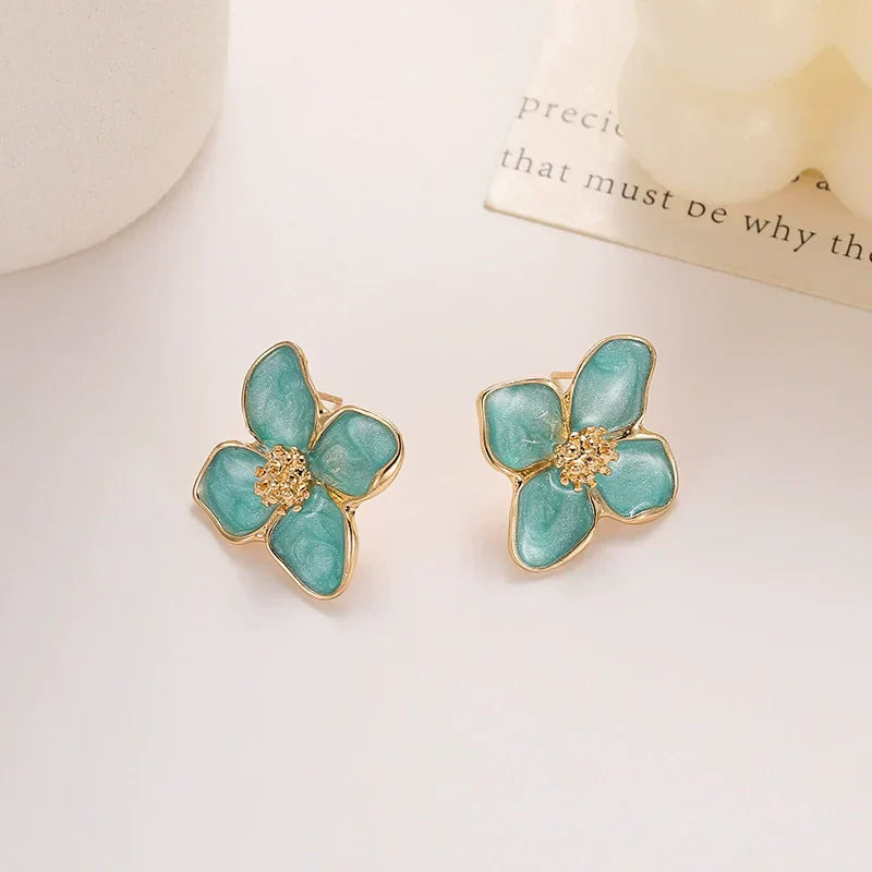 Elegant Light Green Enamel Petal Stud Earrings
