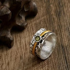 Hammered Silver Gold Peridot Band