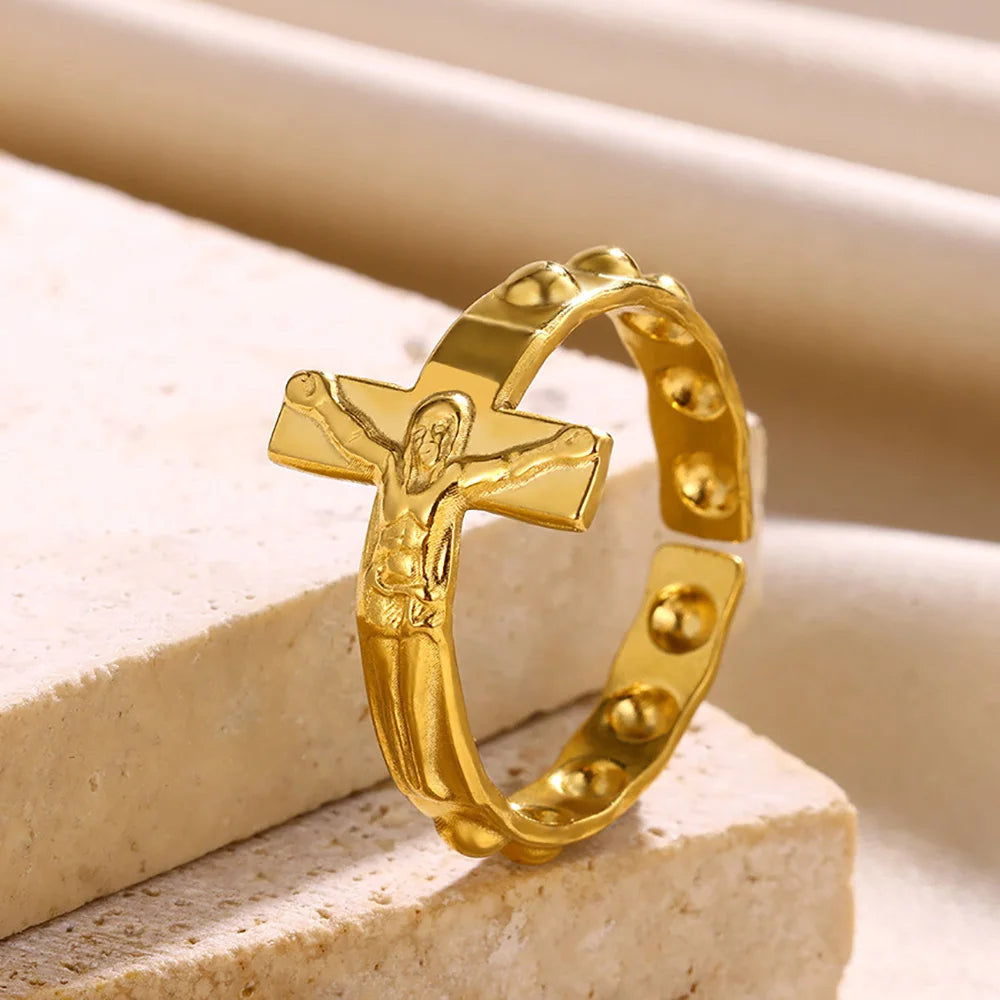 Adjustable Gold Cross Ring