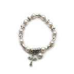 White Glass Pearl Cross Elastic Rosary