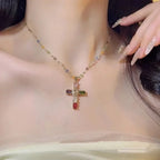 Colorful Stone Cross Necklace
