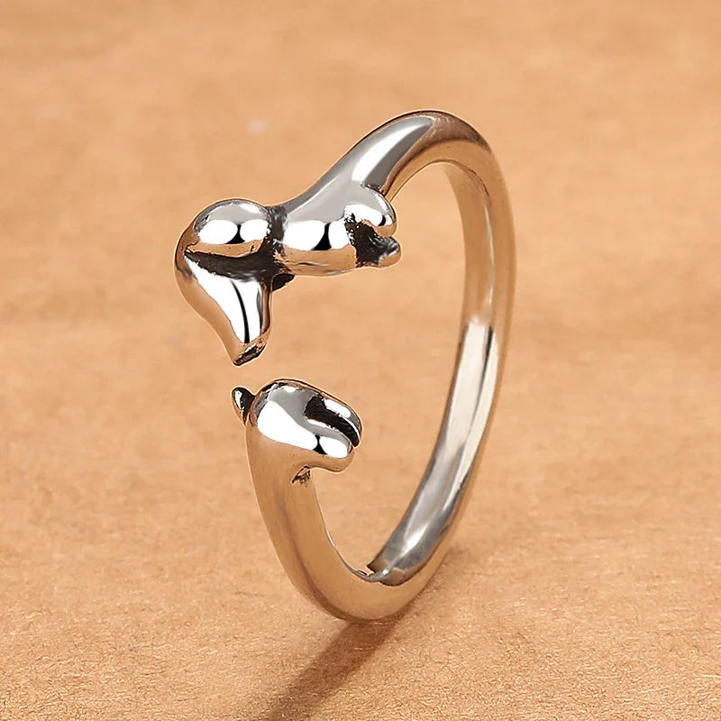 Dachshund Hug Adjustable Ring — Silver-Tone