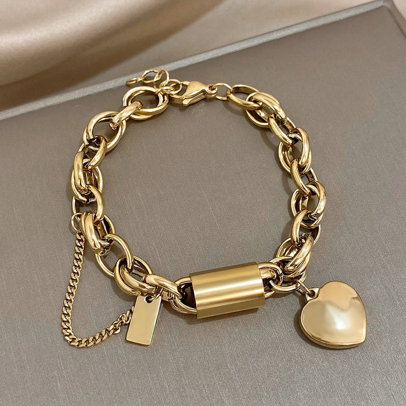 Elegant Heartened Gold Chunky Bracelet