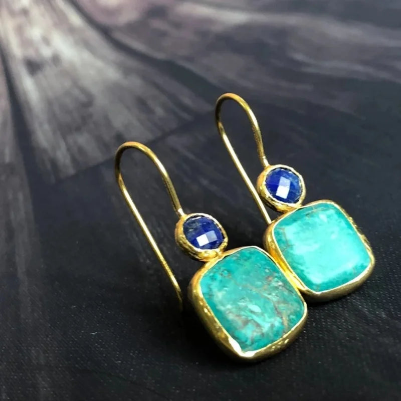 Vintage Gold Ornate Turquoise Earrings