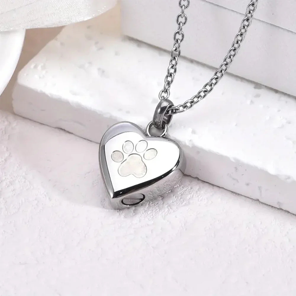 Pawprints In My Heart Ashes Necklace – Memorial Paw Heart Pendant